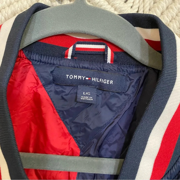 Tommy Hilfiger navy blue quilted puffer bomber style jacket size large poly fill - Picture 6 of 7